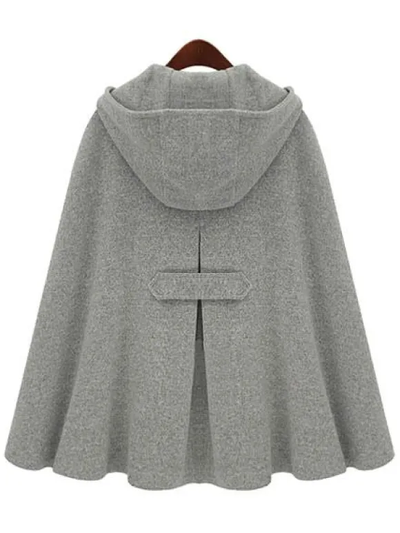 Women's Poncho Coat Hooded Oversized Grey Winter Outerwear