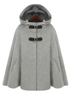 Women's Poncho Coat Hooded Oversized Grey Winter Outerwear