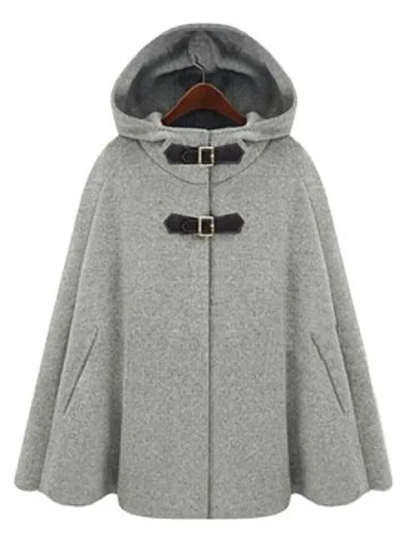 Women's Poncho Coat Hooded Oversized Grey Winter Outerwear