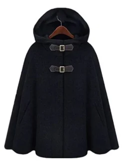 Women's Poncho Coat Hooded Oversized Grey Winter Outerwear