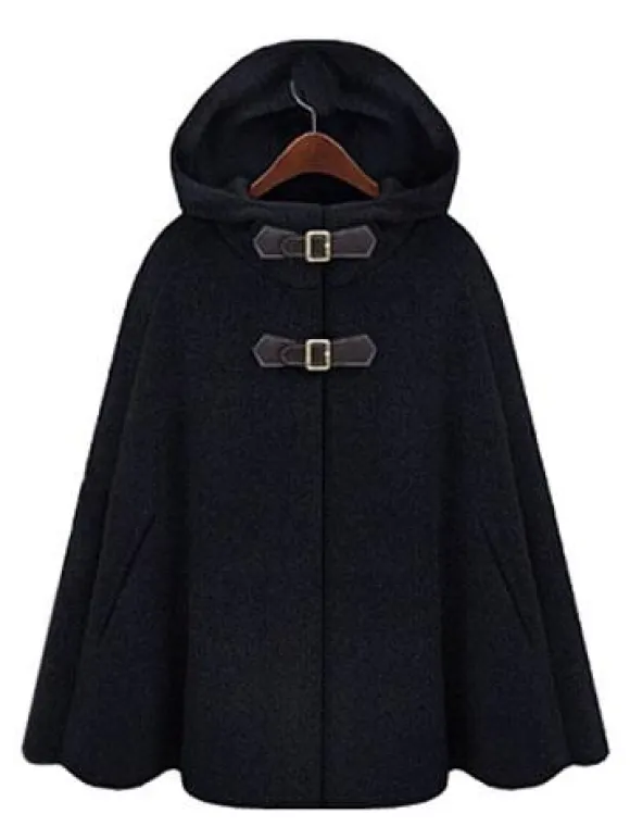 Women's Poncho Coat Hooded Oversized Grey Winter Outerwear