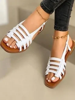 Women's PU Leather Open Toe Flat Sandals