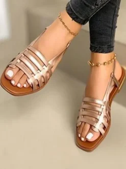 Women's PU Leather Open Toe Flat Sandals