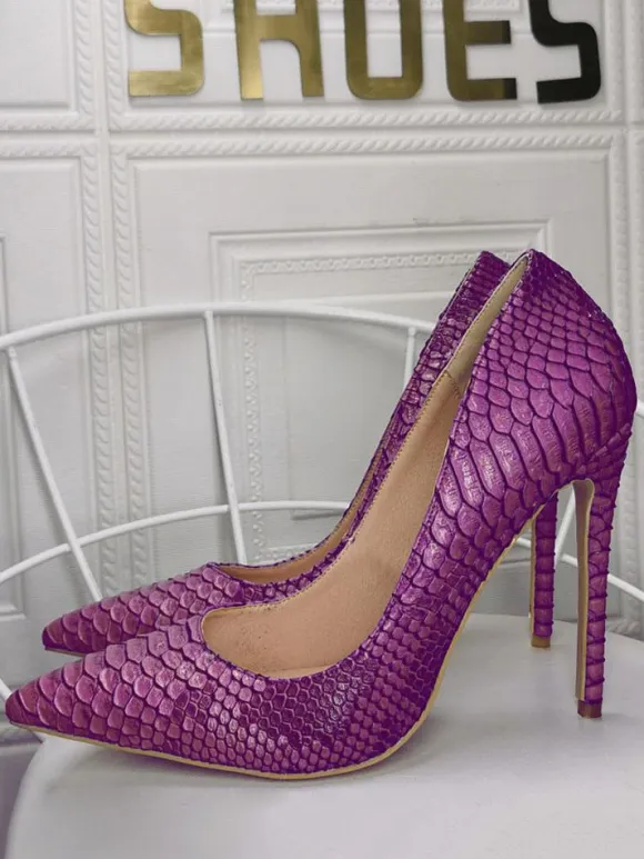 Womens Purple Python Stiletto Heel Pointed Toe High Heel Pumps