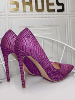 Womens Purple Python Stiletto Heel Pointed Toe High Heel Pumps