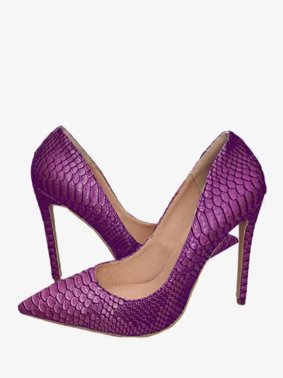 Womens Purple Python Stiletto Heel Pointed Toe High Heel Pumps