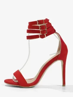 Women's Red Ankle Strap High Prom Heel Sandals