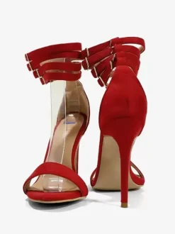 Women's Red Ankle Strap High Prom Heel Sandals