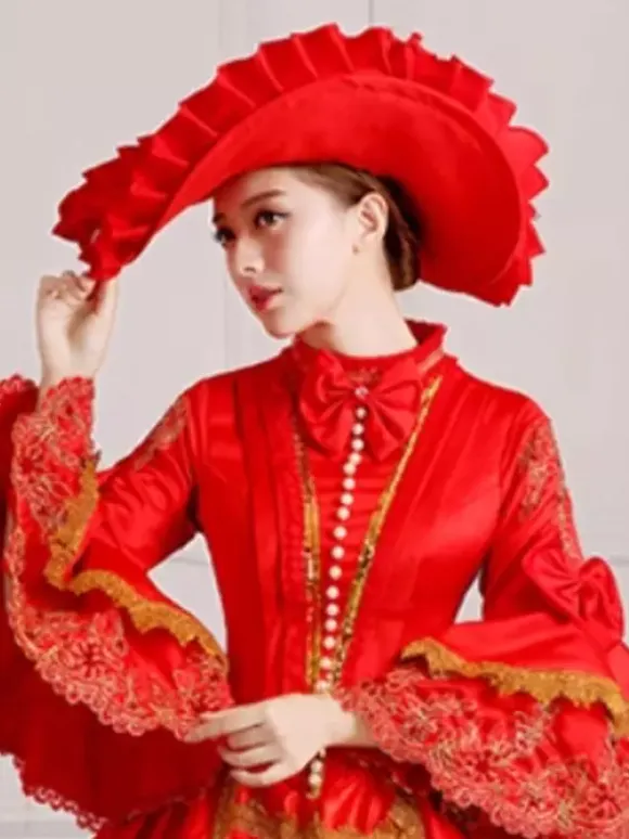 Women's Red Frills Gothic Victorian Hats