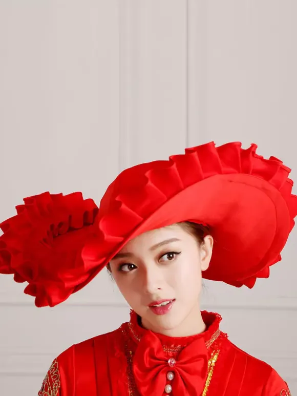 Women's Red Frills Gothic Victorian Hats