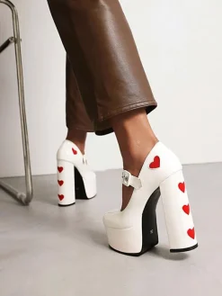 Women's Red Heart Platform Mary Jane Heels
