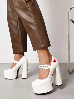 Women's Red Heart Platform Mary Jane Heels