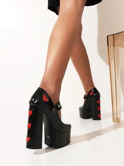 Women's Red Heart Platform Mary Jane Heels