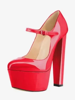 Women's Red High Heel Pumps Sexy Platform Sky High Mary Jane Shoes