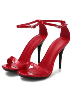 Womens Red Sexy Heels Ankle Strap Stiletto Prom Heel Sandals