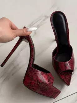 Women's Red Sexy Sandals High Heel Peep Toe Platform Sandal Slippers