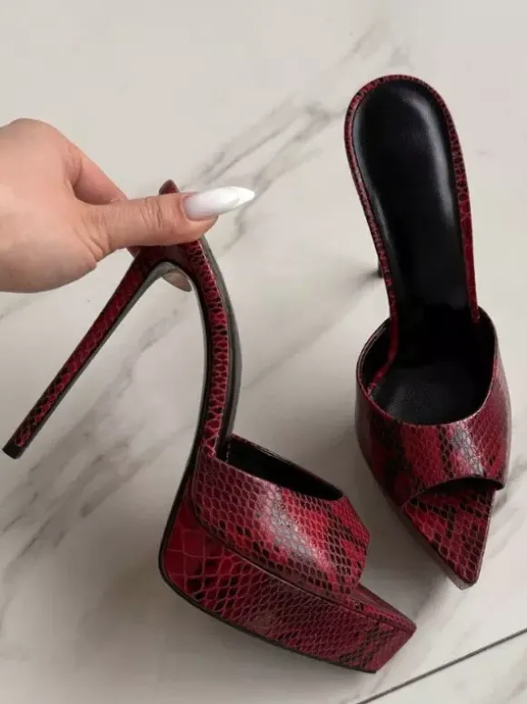 Women's Red Sexy Sandals High Heel Peep Toe Platform Sandal Slippers