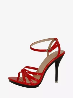 Women's Red Strappy Stiletto Prom Heel Sandals