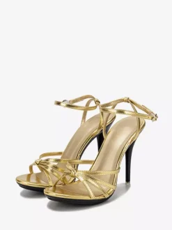 Women's Red Strappy Stiletto Prom Heel Sandals