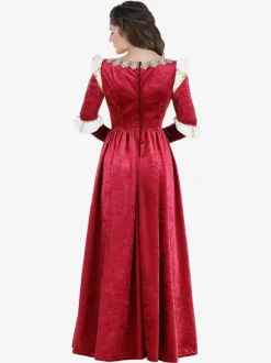 Women's Retro Christmas Set Red Dress Holidays Costumes Burgundy