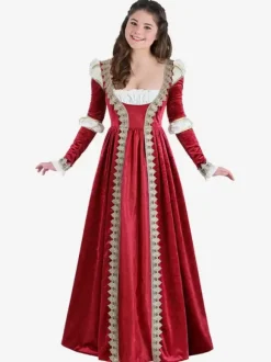 Women's Retro Christmas Set Red Dress Holidays Costumes Burgundy