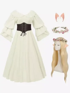Womens Retro Medieval Costumes Ruffles Polyester Marie Antoinette Costume Set