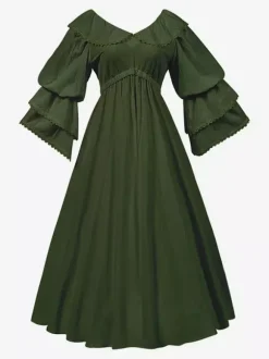 Womens Retro Medieval Costumes Ruffles Polyester Marie Antoinette Costume Set