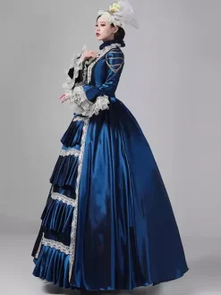 Women's Retro Victorian Dress Long Lace Flare Sleeves Ball Rococo Dress With Headwear