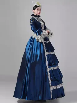 Women's Retro Victorian Dress Long Lace Flare Sleeves Ball Rococo Dress With Headwear