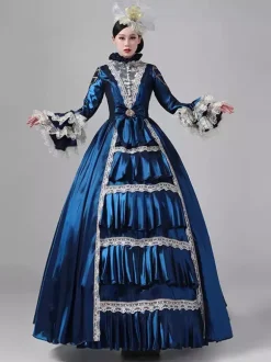 Women's Retro Victorian Dress Long Lace Flare Sleeves Ball Rococo Dress With Headwear
