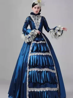 Women's Retro Victorian Dress Long Lace Flare Sleeves Ball Rococo Dress With Headwear