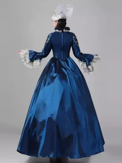 Women's Retro Victorian Dress Long Lace Flare Sleeves Ball Rococo Dress With Headwear