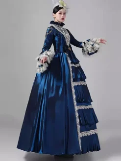Women's Retro Victorian Dress Long Lace Flare Sleeves Ball Rococo Dress With Headwear