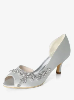 Women's Rhinestone Dorsay Bridal Pumps Kitten Heel