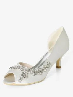 Women's Rhinestone Dorsay Bridal Pumps Kitten Heel