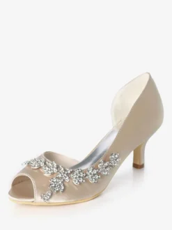 Women's Rhinestone Dorsay Bridal Pumps Kitten Heel