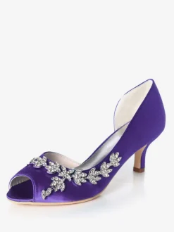 Women's Rhinestone Dorsay Bridal Pumps Kitten Heel