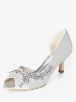 Women's Rhinestone Dorsay Bridal Pumps Kitten Heel