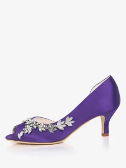Women's Rhinestone Dorsay Bridal Pumps Kitten Heel