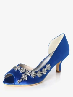Women's Rhinestone Dorsay Bridal Pumps Kitten Heel