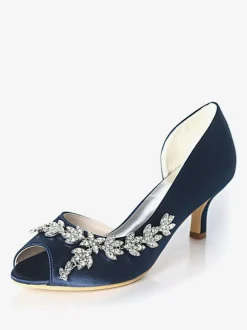 Women's Rhinestone Dorsay Bridal Pumps Kitten Heel