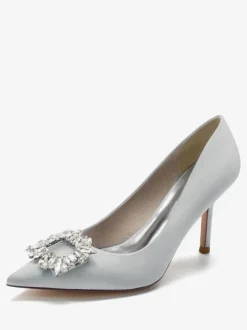 Women's Rhinestone Heeled Bridal Pumps in Satin
