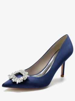 Women's Rhinestone Heeled Bridal Pumps in Satin