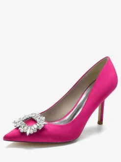Women's Rhinestone Heeled Bridal Pumps in Satin