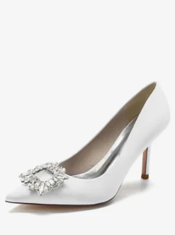 Women's Rhinestone Heeled Bridal Pumps in Satin