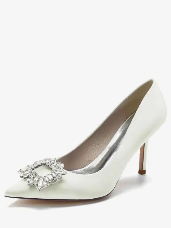 Women's Rhinestone Heeled Bridal Pumps in Satin