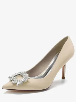 Women's Rhinestone Heeled Bridal Pumps in Satin