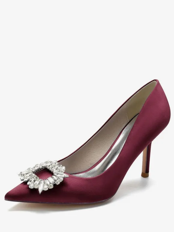 Women's Rhinestone Heeled Bridal Pumps in Satin