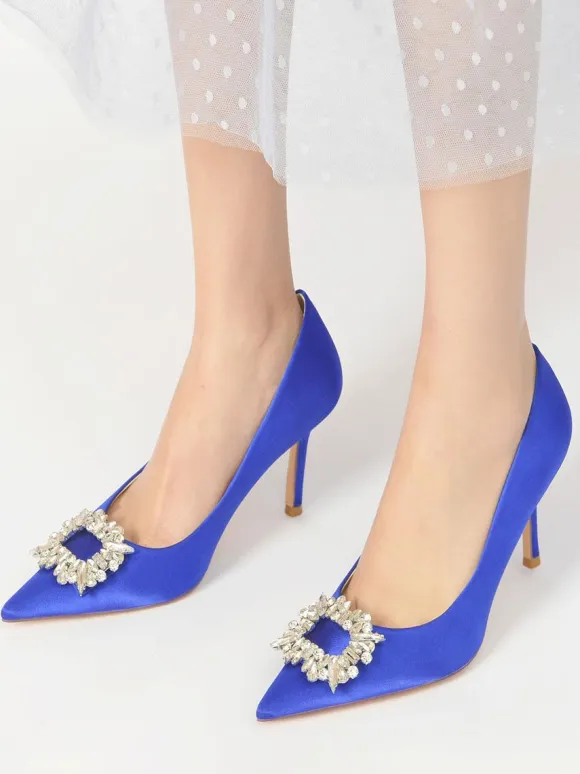 Women's Rhinestone Heeled Bridal Pumps in Satin