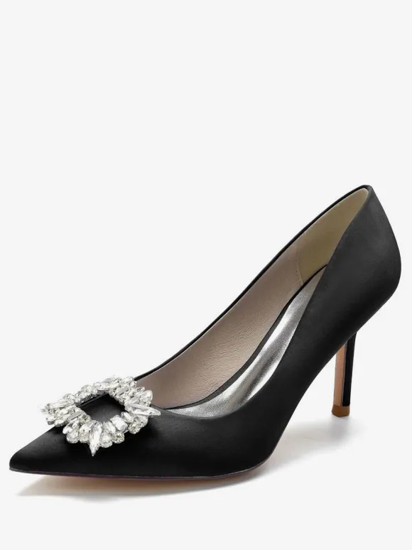 Women's Rhinestone Heeled Bridal Pumps in Satin